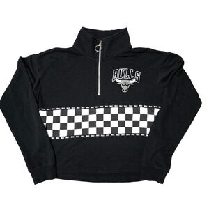 Chicago Bulls NBA Quarter-Zip Pullover Sweatshirt - Checkerboard Crop - Medium